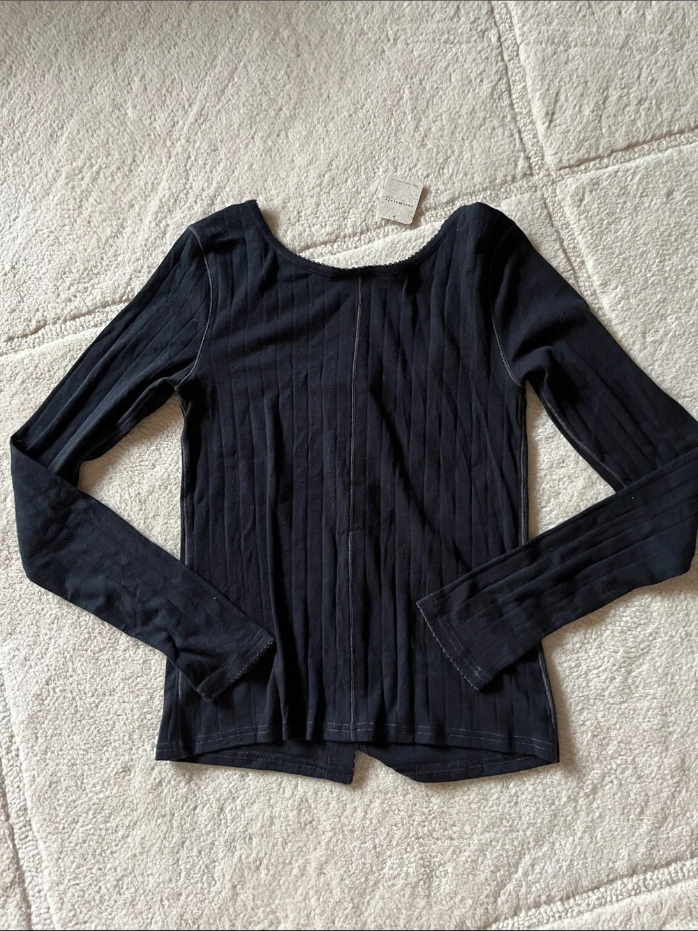 Free People End Game Pointelle Top In Black